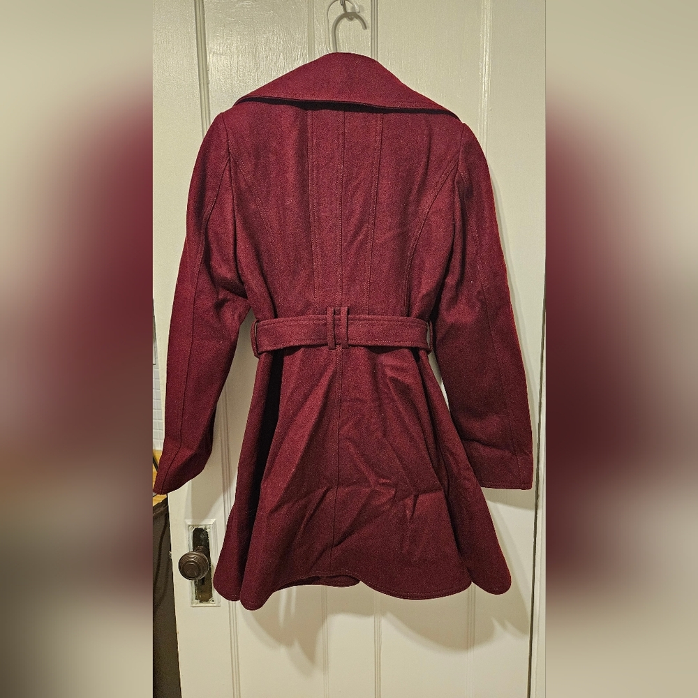 Laundry By Shelli Segal Deep Red Belted Wool Blend Peplum Coat - Picture 3 of 13